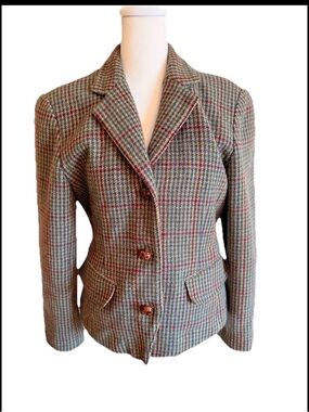 Vintage wool tweed blazer jacket plaid dark academia equestrian preppy sz 6